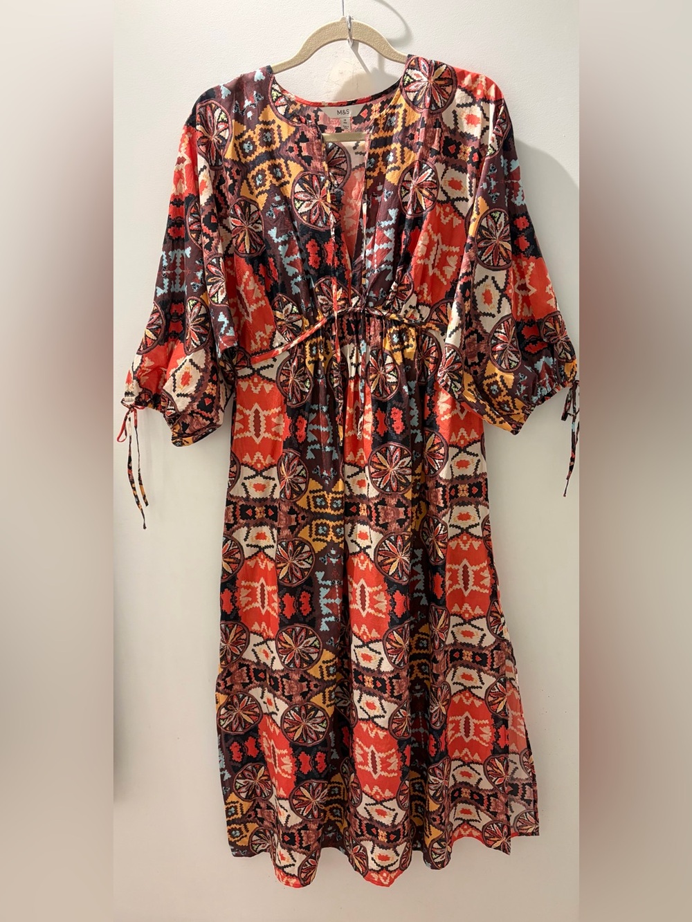 M&S Collection Pure Cotton Printed Kimono Midaxi Dress Size 10 - Picture 3 of 7